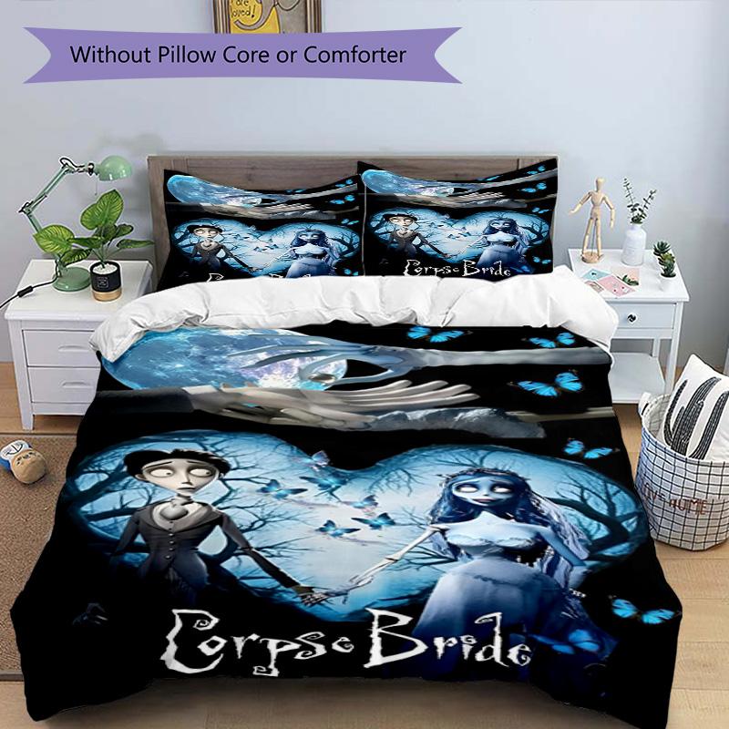 3pcs Duvet Cover Set (1*Duvet Cover + 2*Pillowcase, Without Core), Corpse Bride Print Bedding Set, Bedroom Decor, All‑Season, Birthday Gift