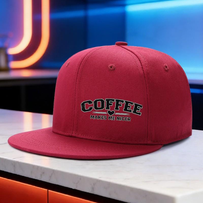Coffee Makes Me Nicer Slogan Baseball Cap Unisex Adjustable Polyester Hiphop Street Snapback Hat One Size