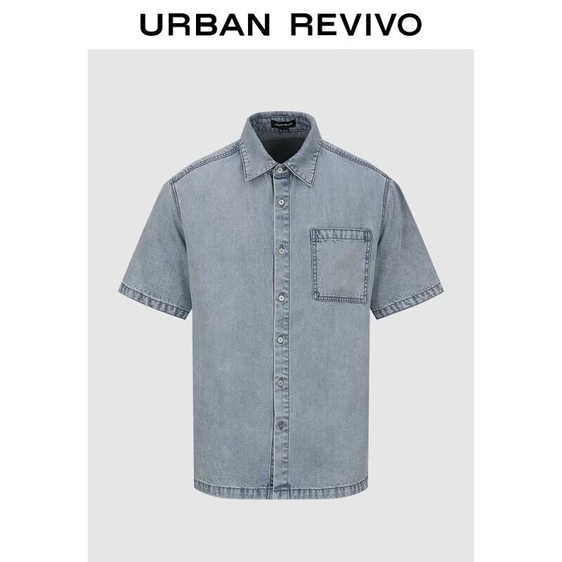 Men s Washed Short-Sleeve Denim Shirt S