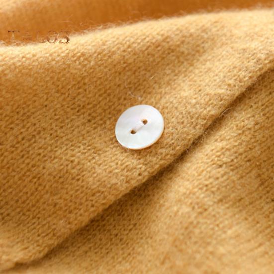 Knitting Tops Women Long Sleeve Round Neck Casual Home Style Top Solid Color Single Breasted Fitted Stretchy Tee Daily Wear