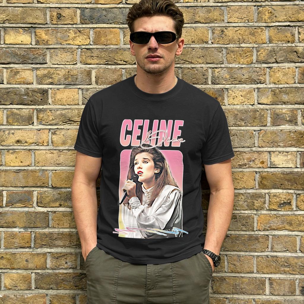 Celine Dion T-shirt Unisex 2026 Vintage Bomulls-T-shirt Rund Hals Kortärmad T-shirt Stora Storlekar Kläder