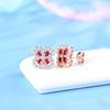 Zhou Hengfu S925 Silver Cultured Ruby Four-Leaf Clover Stud Earrings – Elegant Light Luxury Design.