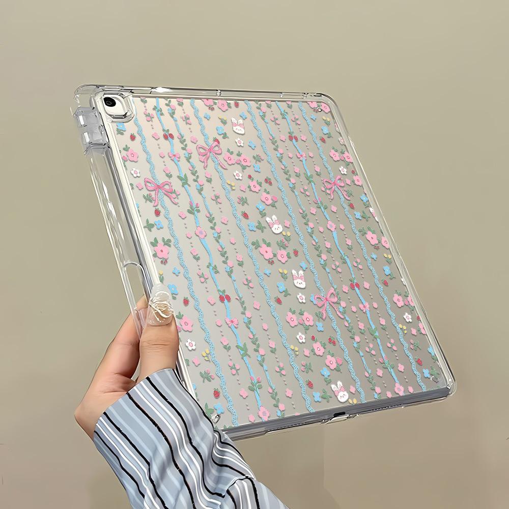 Applicable To iPad Pro11 Lace Flower Fold Sticker Flat Protective Case Acrylic iPad 13 Inch Simple All-Inclusive