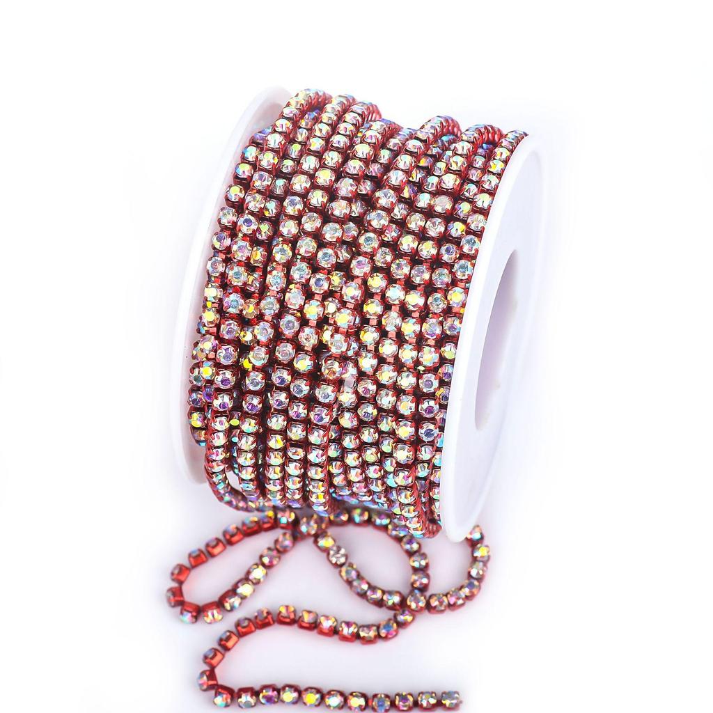 Mjuk Silver/Guld Röd AB Vit Diamant Strasskedja för Kläddekoration (SS4.5-SS18)