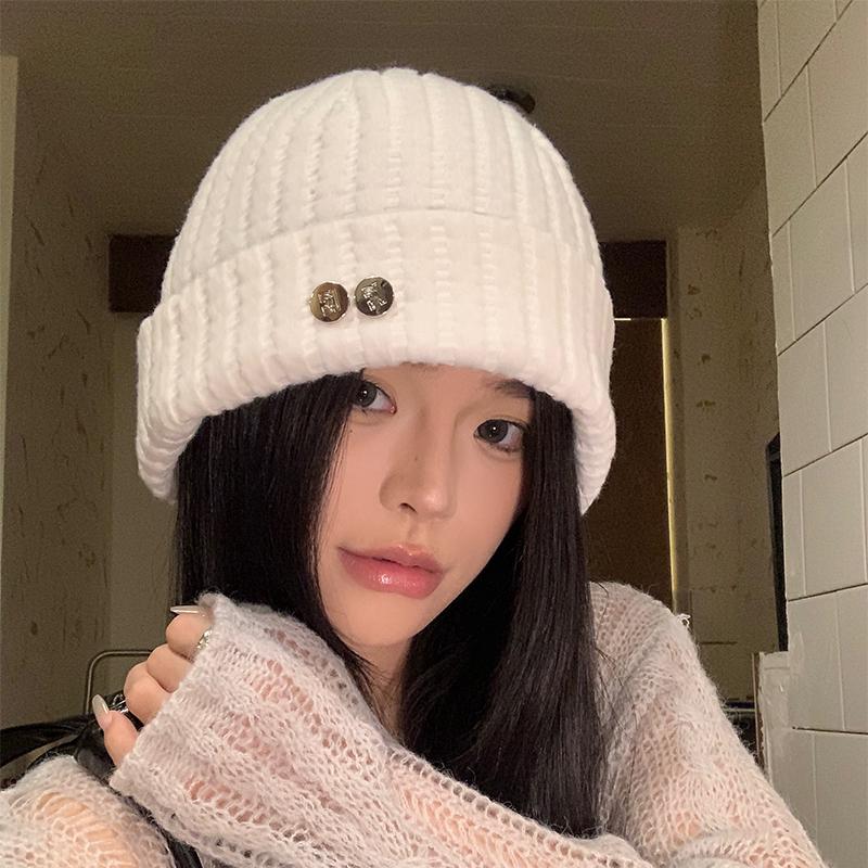 Women's Wool Knitted Headgear Autumn and Winter Warm Versatile Pullover Hat Loose Face Small Wool Hat