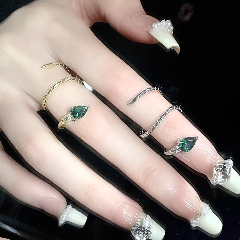 High-End Serpentine Open Ring, Spirit Snake Green Zircon Niche Design Wrapping Ring, Simple And Fashionable Woman