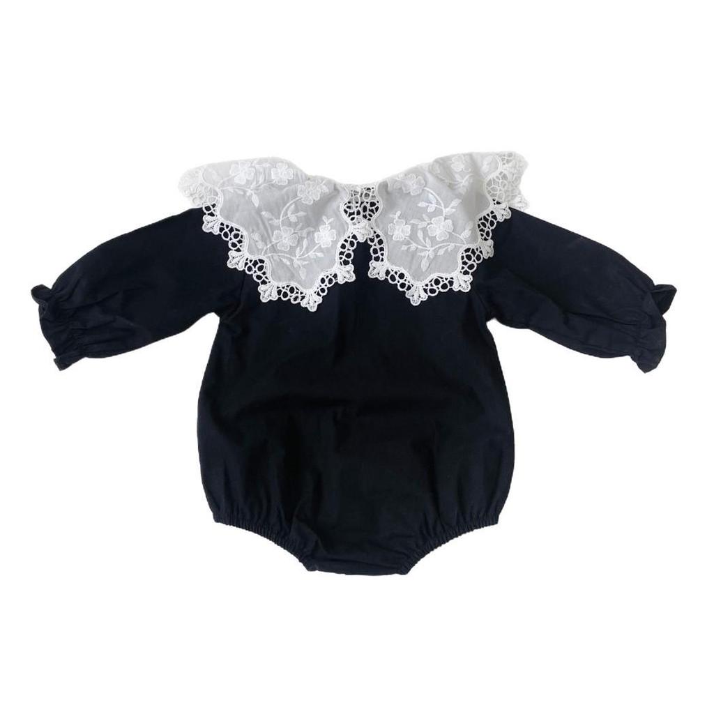 2025 Korean Spring Lace Lapel Snap Crotch Bodysuit for Girls - Infant/Toddler Romper