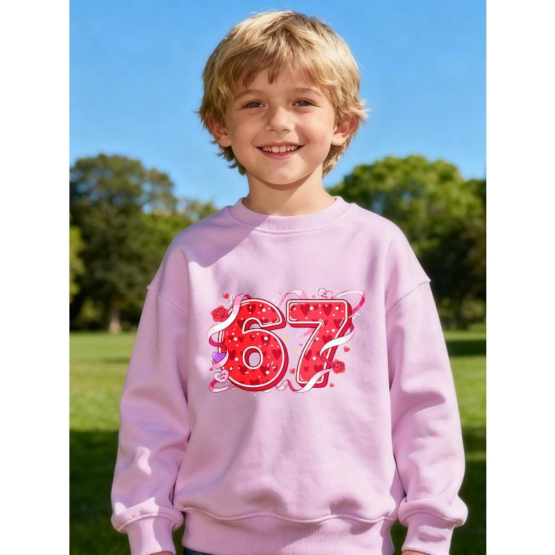 Sweatshirt with Number 67 Pink Polka Dot Design Gift for Boys And Girls Black White Pink Options Casual Fashion