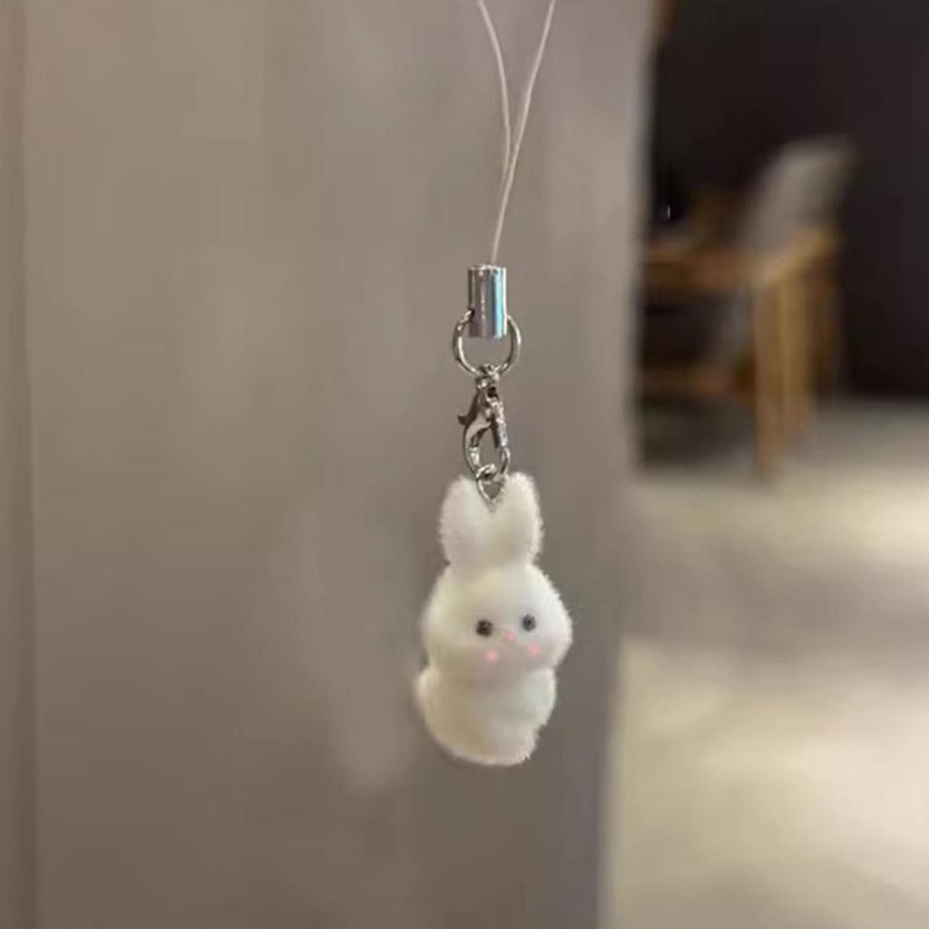 Cute Rabbit Keychain Pendant Cartoon Animal Shaped Keyrings Fashionable Flocking Key Rings Jewelry for Backpacks