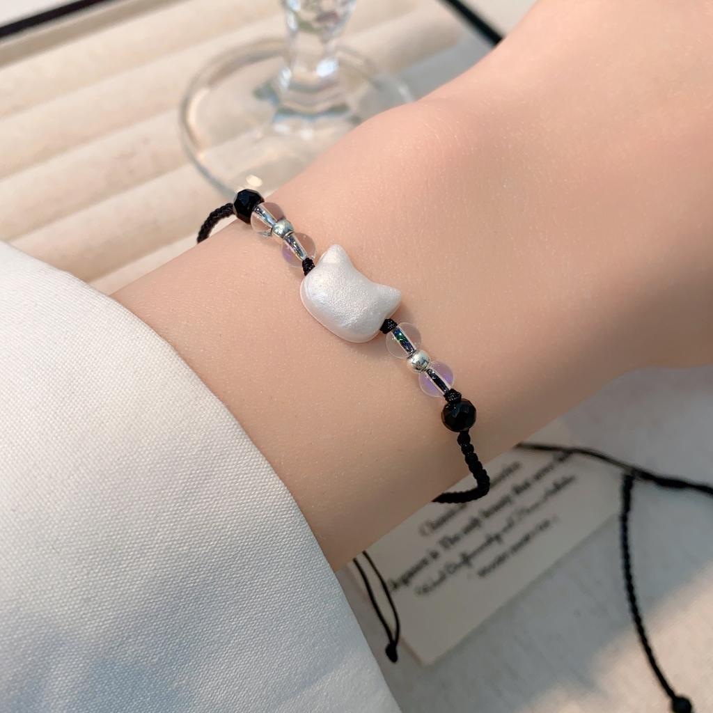 Hand Woven Niche Acrylic Cat Bracelet Romantic Minimalist Women Their Best Friend Couple Style Bracelet Fashion Trend Jewelry