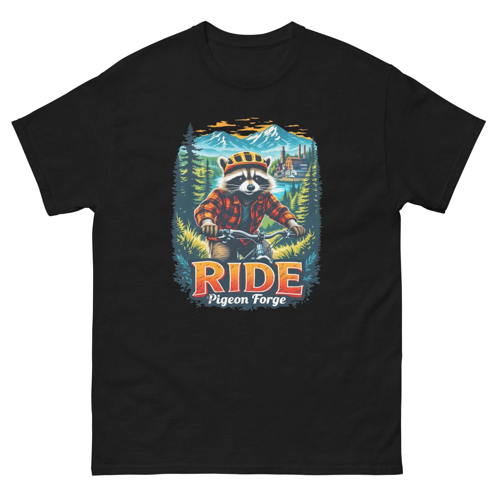 Ride Pigeon Forge Racoon Fun USA Bike Cycling Animal T-Shirt M