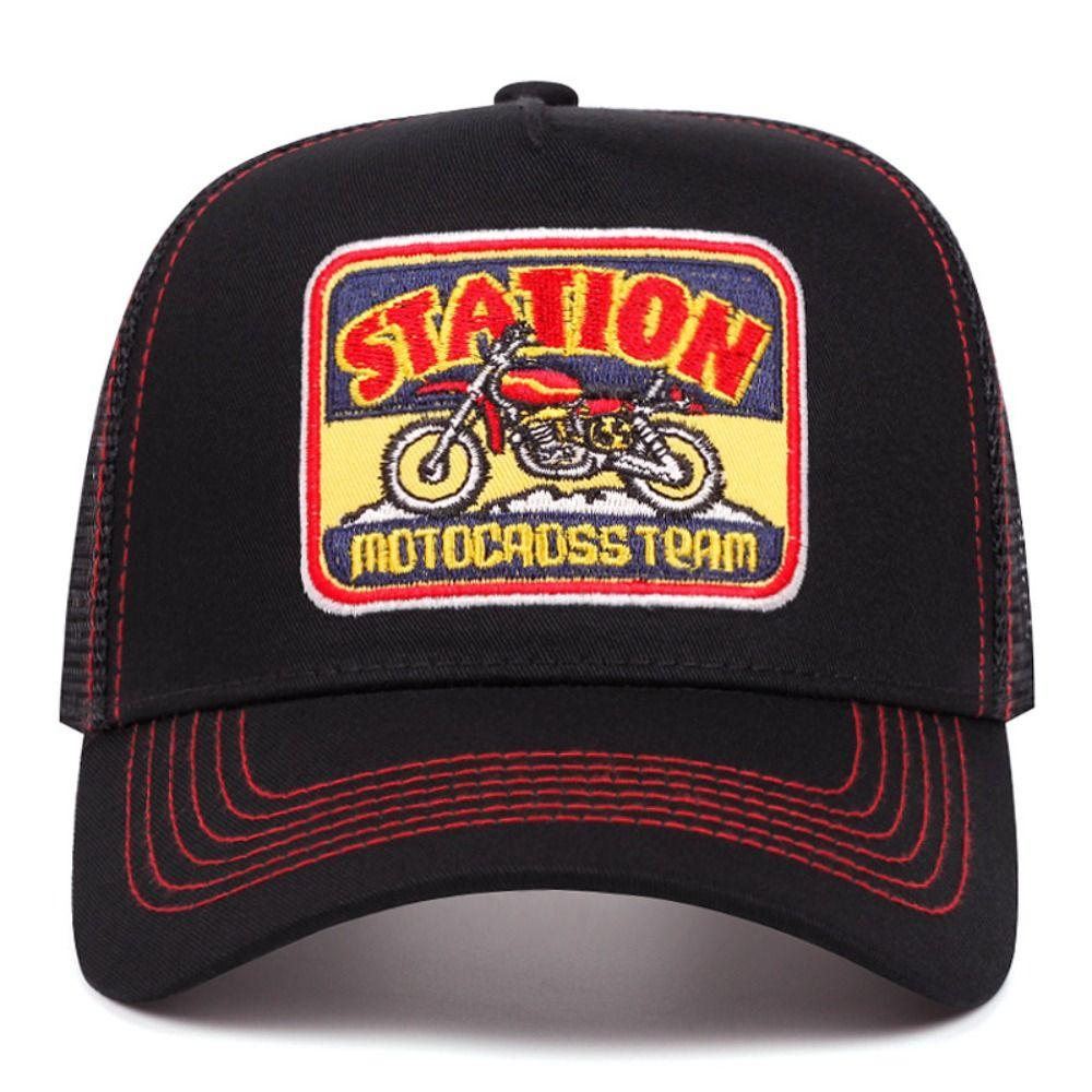 Adjustable Fishing Cap Motorcycle Embroidery Mesh Trucker Hat Fashion Baseball Cap  For Man Women