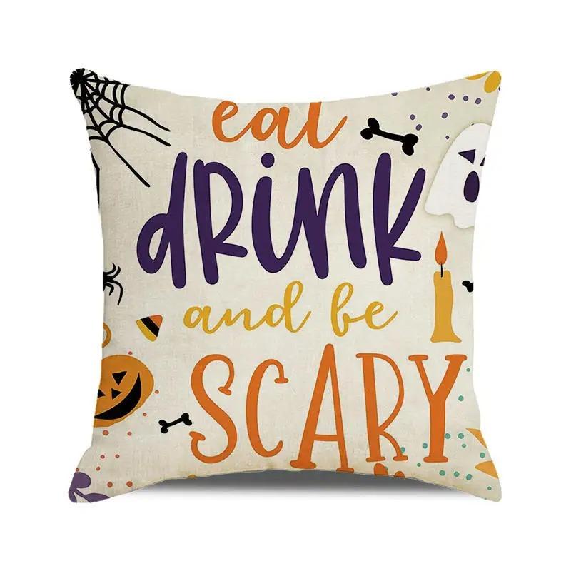 Halloween Decorative Cushion Cover Pumpkin Bat Wizard Ghost Pillowcase Suitable for Home Living Room Sofa Room Decoration