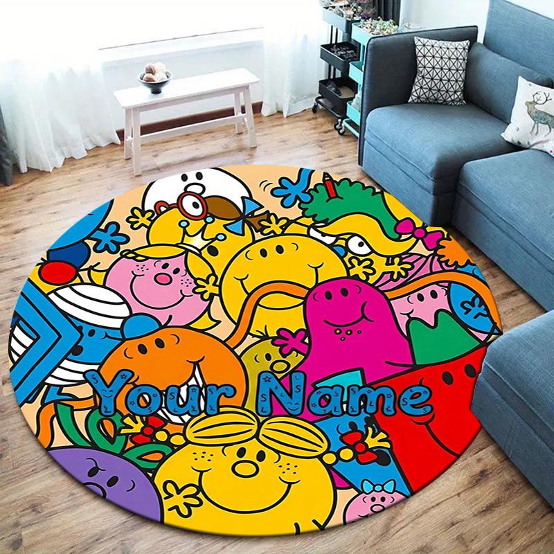 Mr Men Adventure Custom Name Round Area Rug Carpet Rug For Living Room Bedroom Sofa Playroom Decor Nonslip Floor Mat