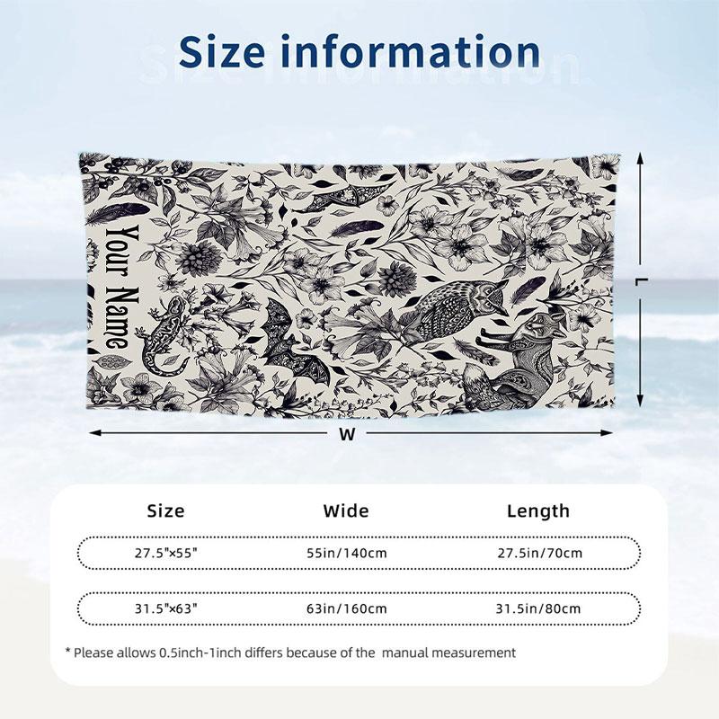 Wild Animal Safari Journal Theme Quick Dry Beach Towel Custom Name Text Print Large Sand Resistant Towel Beach Vacation
