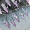 Press-On Nails With 3D Starfish Shell Design Glitter Ocean Theme Acrylic False Women Long Pointed Style