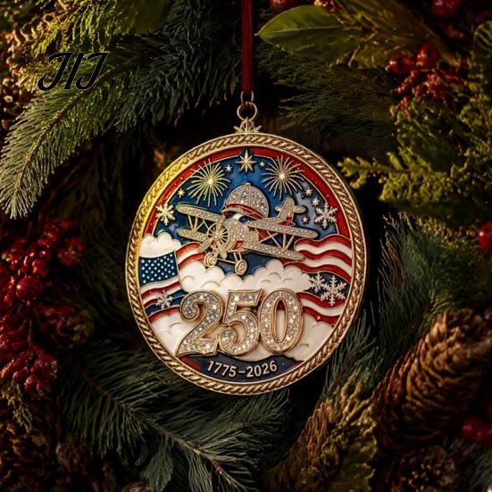 Patriotic Christmas Tree Snowflake Ornaments 250 Anniversary USA Ornament, United States 1776-2026 250th Holiday Gift for Family Friends Keepsake,