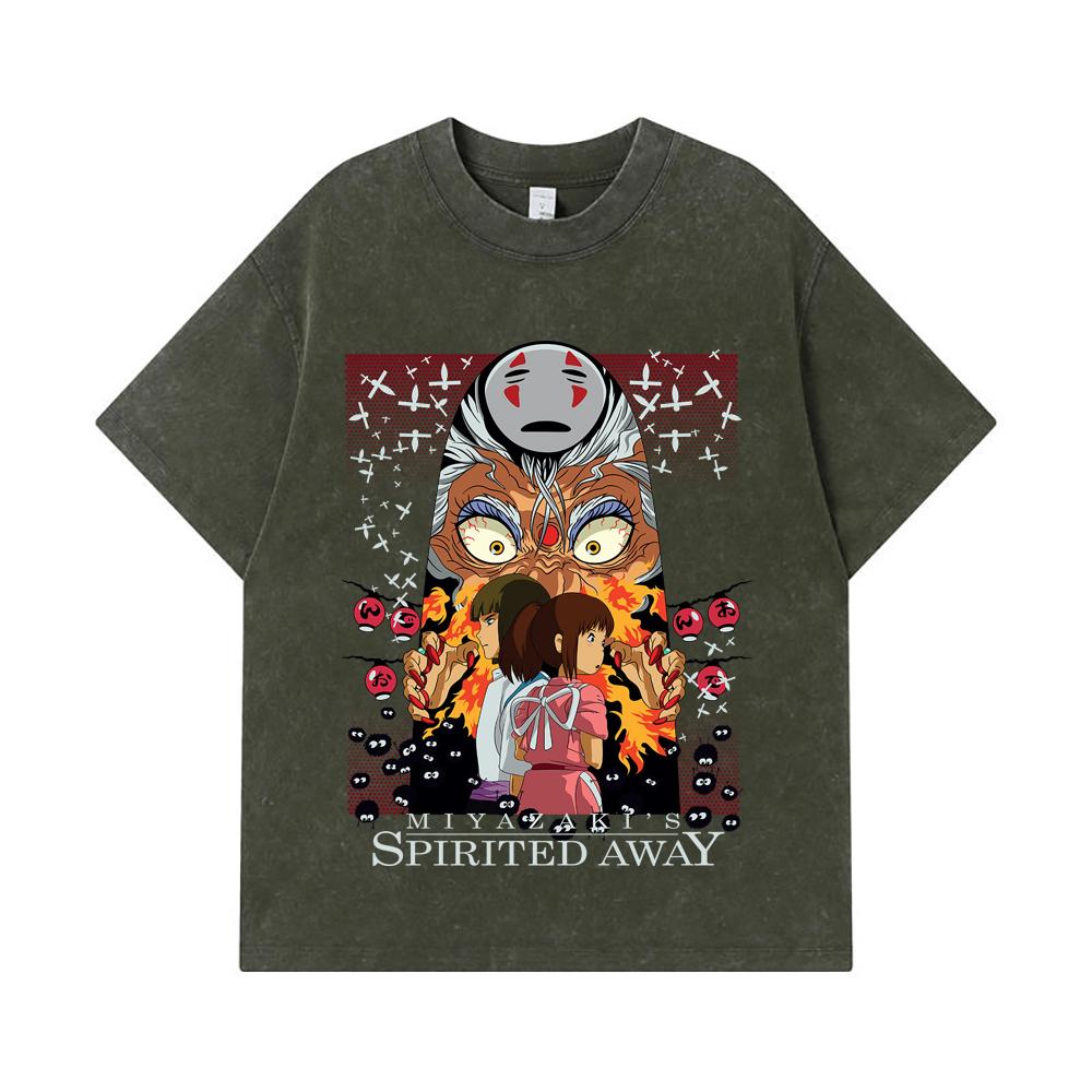 275 GSM Washed T-shirts 100% Cotton Ghibli V1 Spirited Away Print Unisex Heavy Cotton T Shirt S