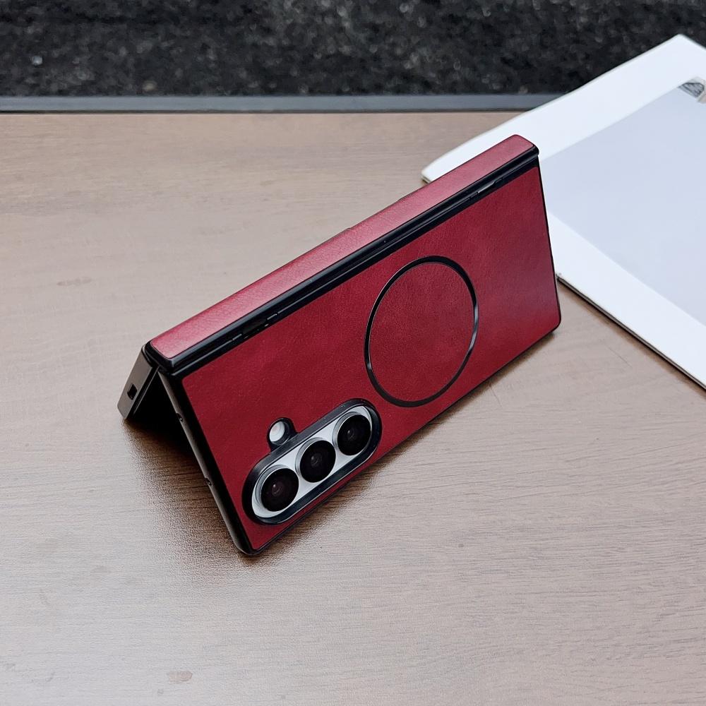 Luxury Leather Magnetic Hinge Phone Case For Samsung Galaxy Fold 7 6 5 4 3 5G Wireless Charge Hard Soft Silicone Bumper Cover