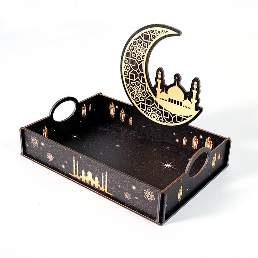 Detachable Ramadan Wooden Tray Star Moon Middle Dessert Container Fruit Tray  Islamic Muslim Party