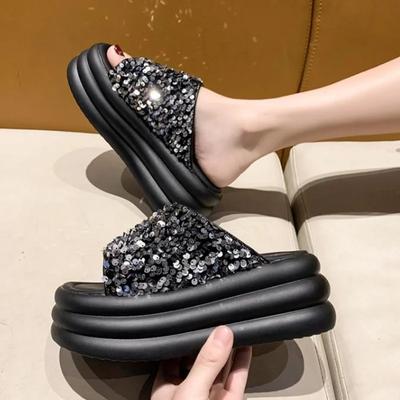 Fashion 8CM Bling Woman Platform Sandals Ladies Elegant Medium Women's Shoes Flats Summer Sandals Women Designer Shoes Girls Slippers