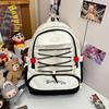 Schoolbag Small Fresh Travel Middle School Student Schoolbag Large Capacity Drawstring Design Contrasting Color Backpack Lightweight Burden Reduction 