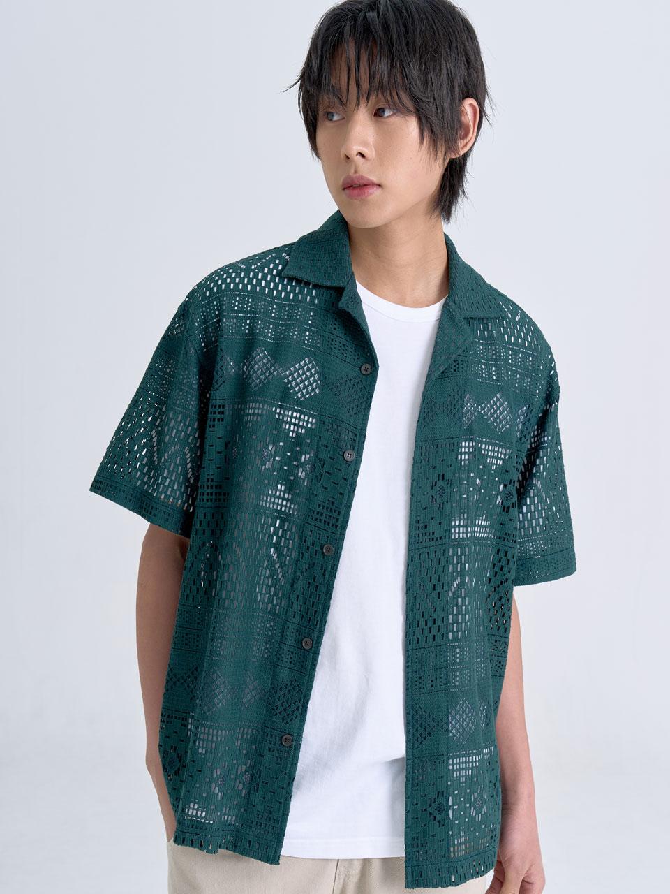 Inexis Ethnic Lace Half Shirt (Green) Free