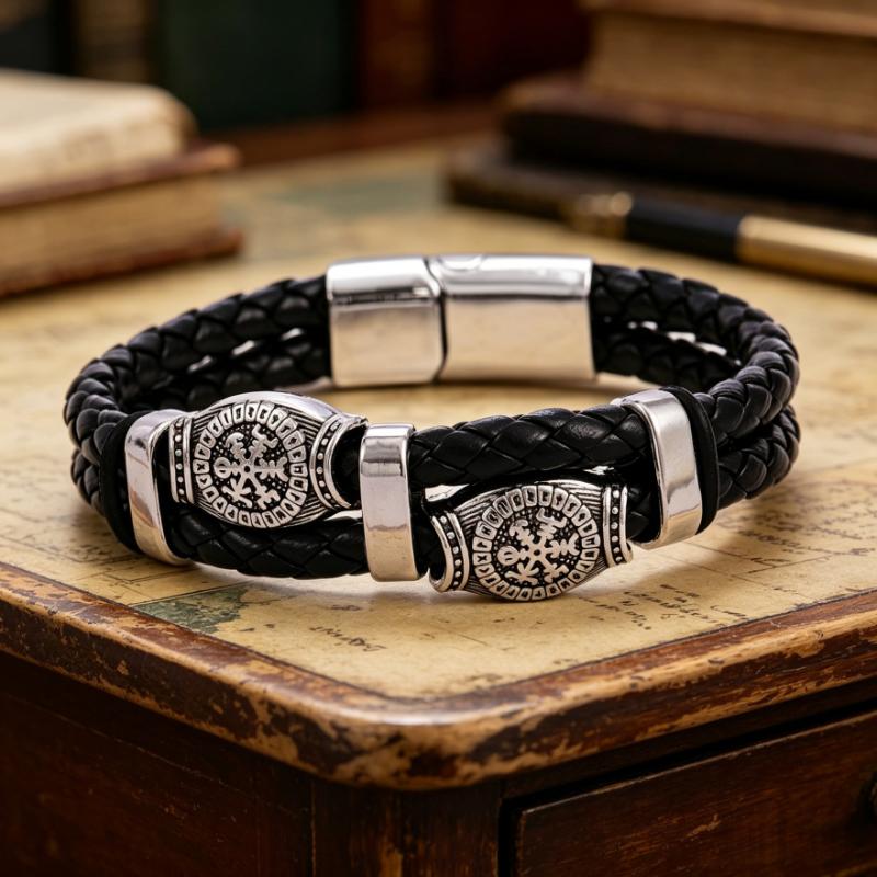Premium Genuine Leather Viking Bracelet for Men Punk Braided Multilayer Bangle Ideal Anniversary Gift for Husband