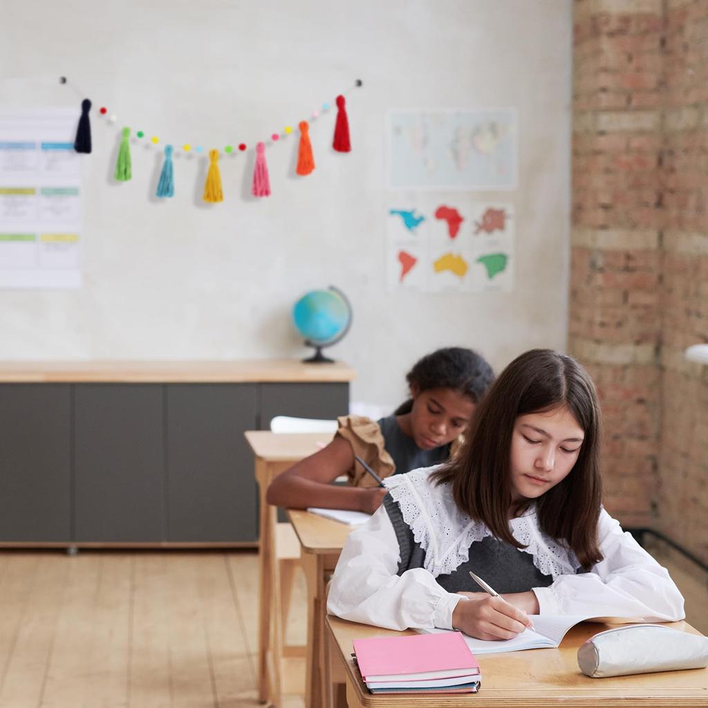 Syhood 3 Pcs Colorful Boho Tassel Garland Rainbow Pom Pom Each 50'' Colorful Tassel Garland Classroom Decoration Boho Banner for Kid Nursery Wall