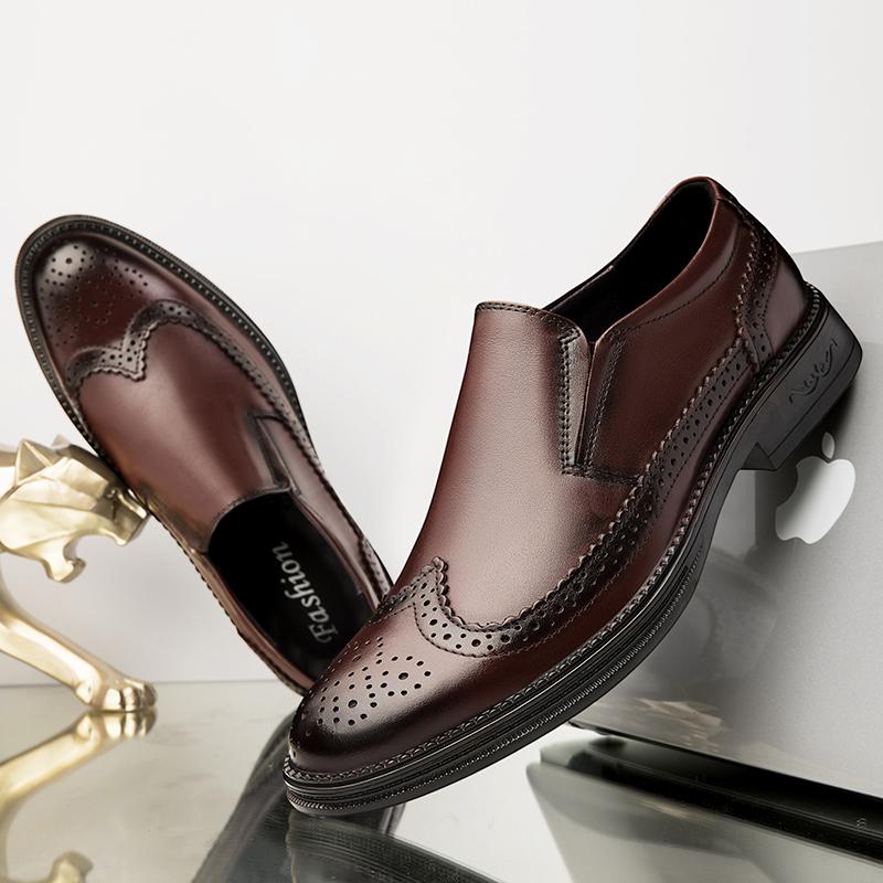Luxury Brand Man Oxford Shoes Genuine Leather Men Casual Shoes Slip On Loafers British Style Formal Dress Footwear Brogue Shoes