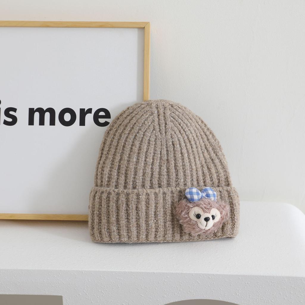 Cute Doll Pattern Label Knitted Hat for Women Autumn and Winter New Warm and Thickened Cold Hat Showing Face and Small Ear Protection