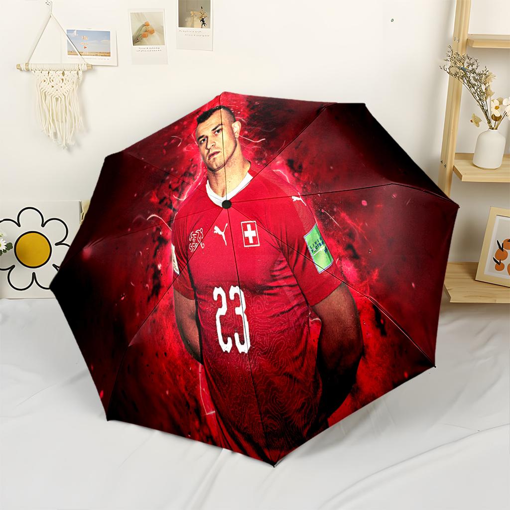 Dynamic Soccer Player Action Portable Automatic Umbrella Folding Umbrella with 8 Ribs Sturdy Construction All-Season Travel Fashionable Accessory
