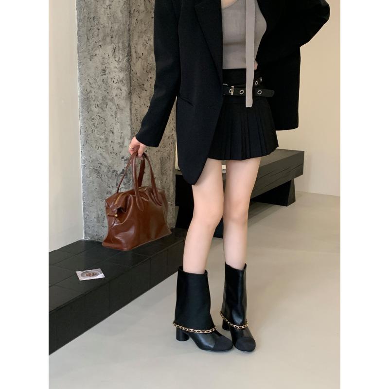Xiaoxiangfeng Round Head Color Matching Knight Boots Autumn 2025 New Temperament Thick Heel Tube Pants Tube Boots Women