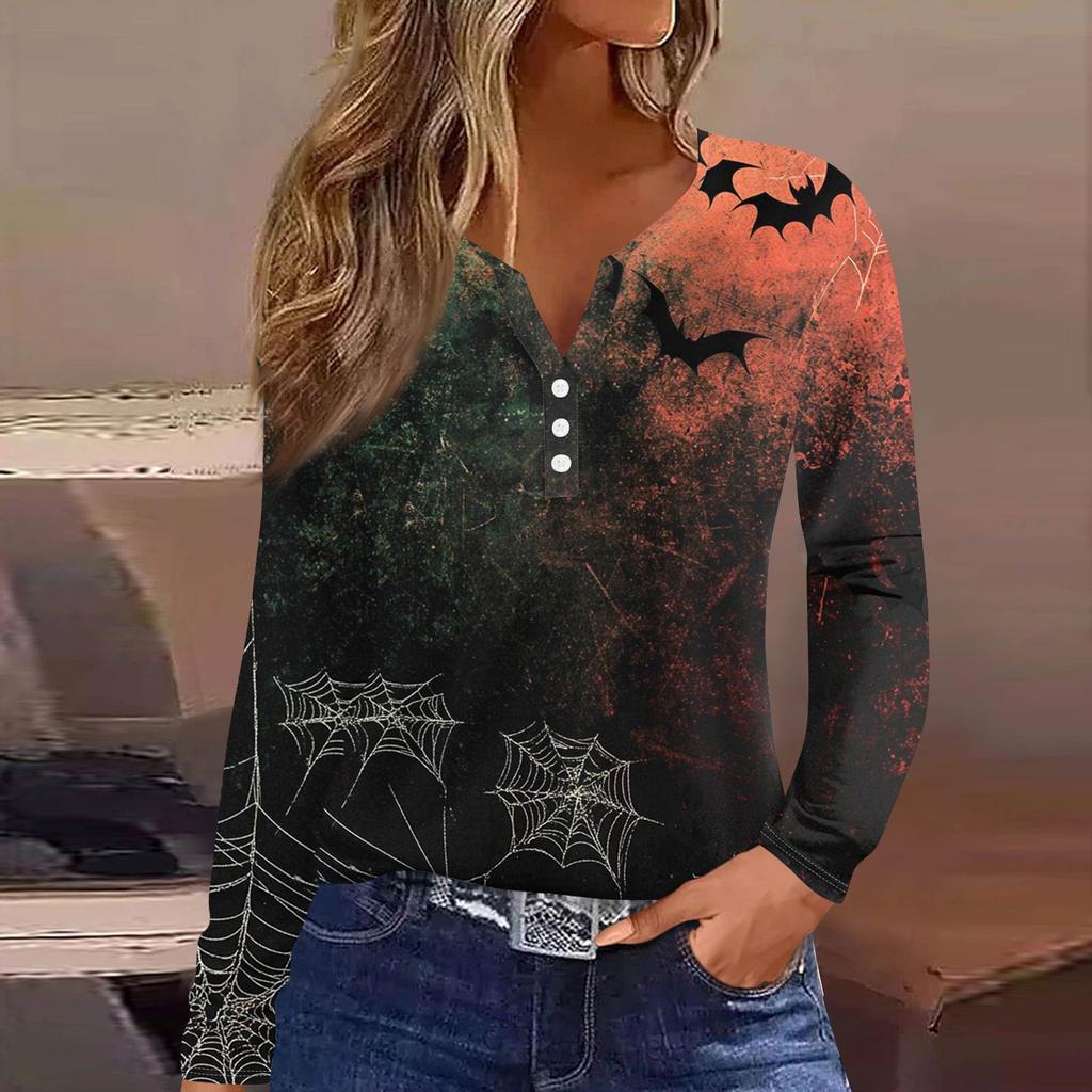 Women's T Shirt Tee Button Long Sleeve Daily Weekend Fashion Basic V- Neck Regular Top