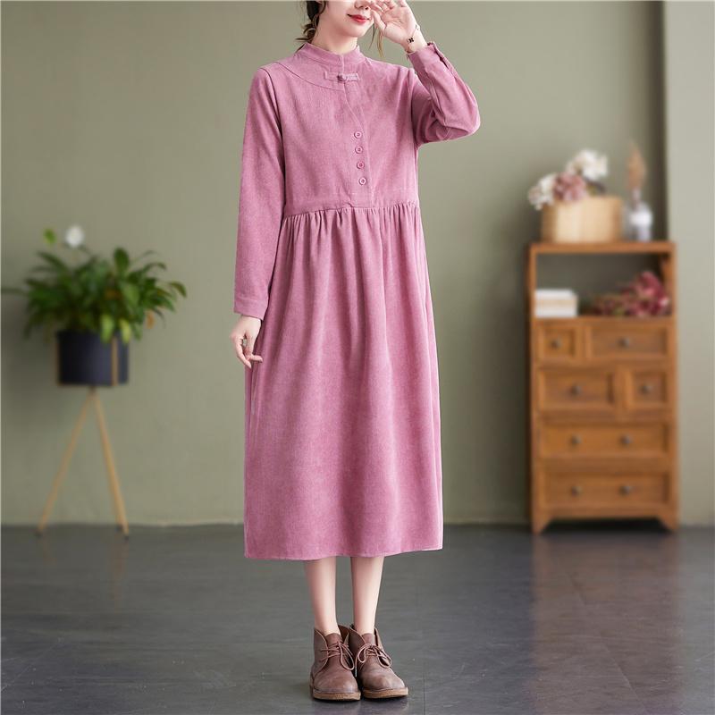 Long sleeve plus size Corduroy vintage new in dresses for women casual loose spring autumn dress