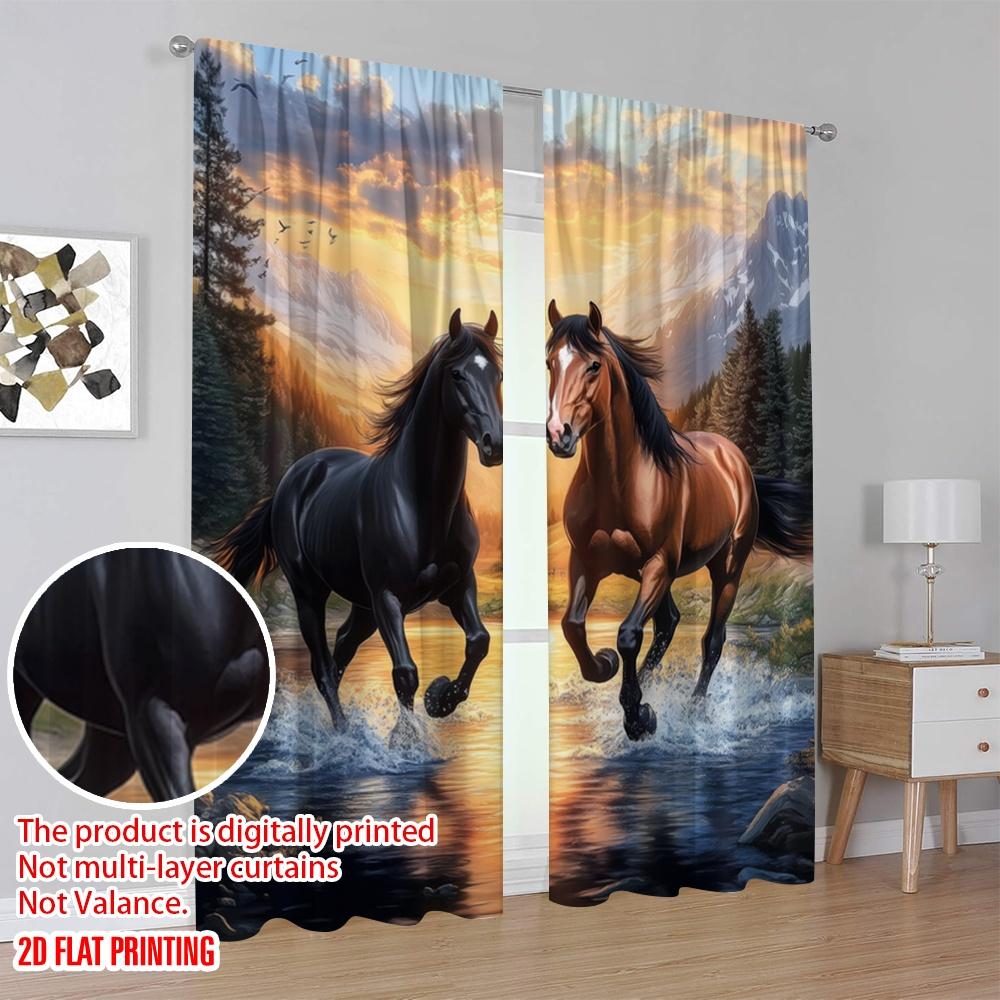 2 Stück, 2D-Flachdruck Kreative Vorhänge Galoppierendes Duo Vielseitiger Stoff (ohne Stange) Raumdeko Ideal für Schlafzimmer Wohnzimmer