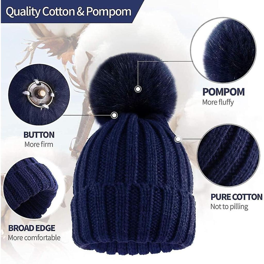 Winter Beanie Hat With Large Faux Fur Bobble Pom Pom Winter Fur Knitted Hat For Outdoor Camping Ski Caps