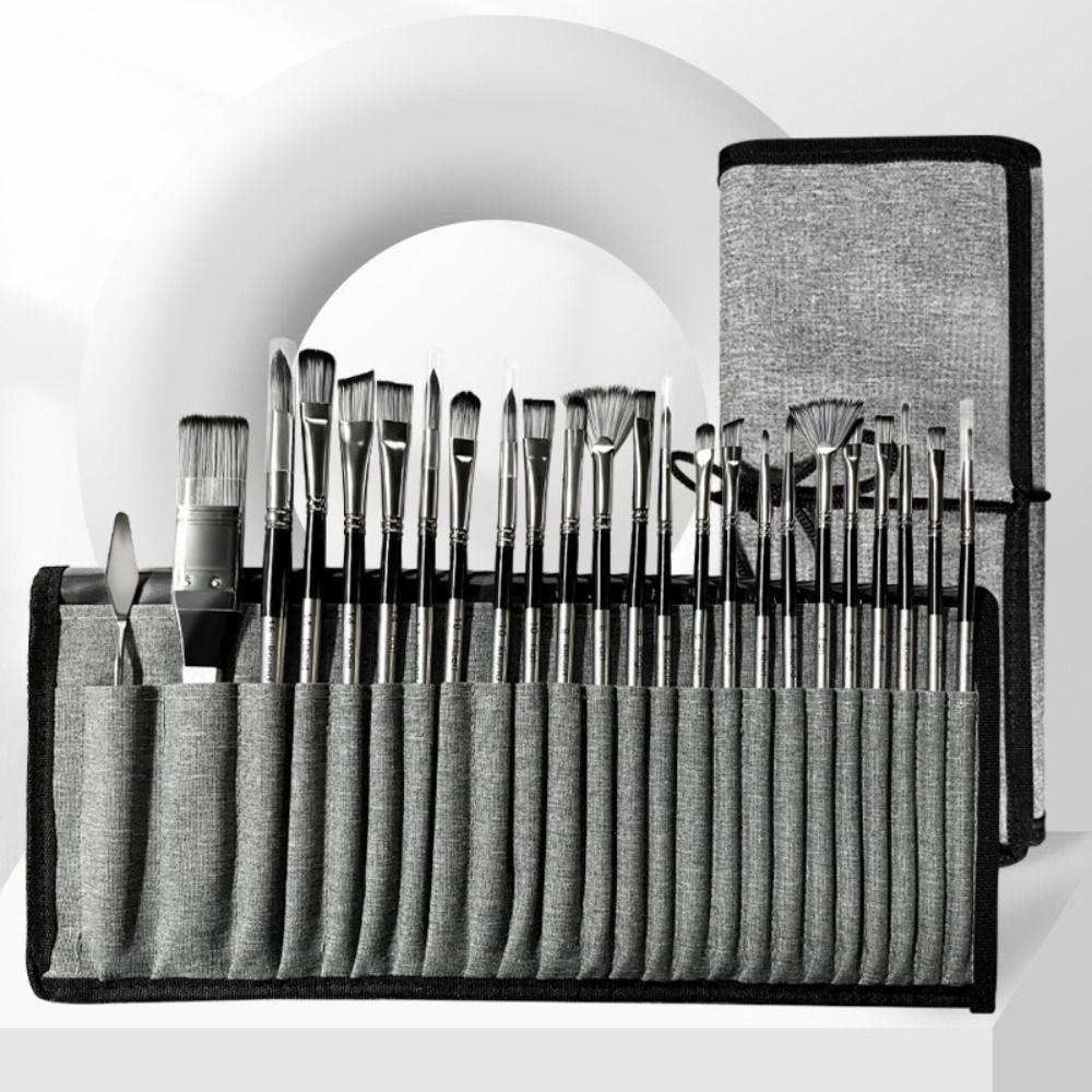 Cloth Roll Watercolor Brush Pen with Scraper Paint Brush Bag Pack 24Pcs Artist Paint Brushes Set