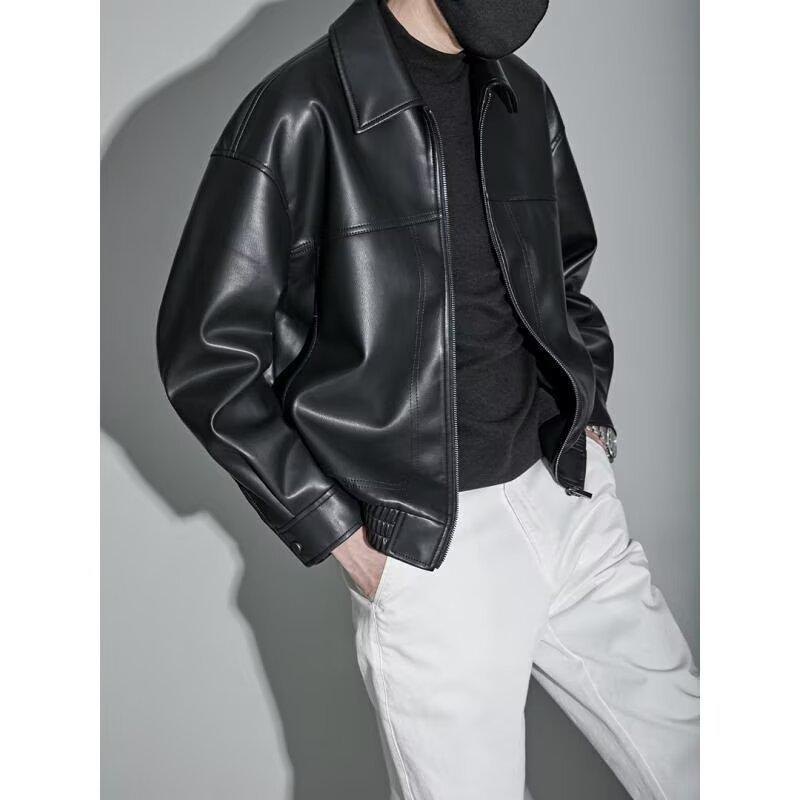 Men S Casual Loose Pu Leather Jacket Turn Down Collar