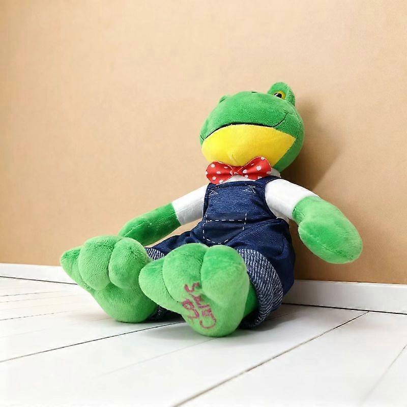 This Adorable Plush Frog Doll, Dressed in Jeans And a Red Bow Tie, Makes an Ideal Companion for Children, Perfect As a Birthday Gift, Halloween Treat,