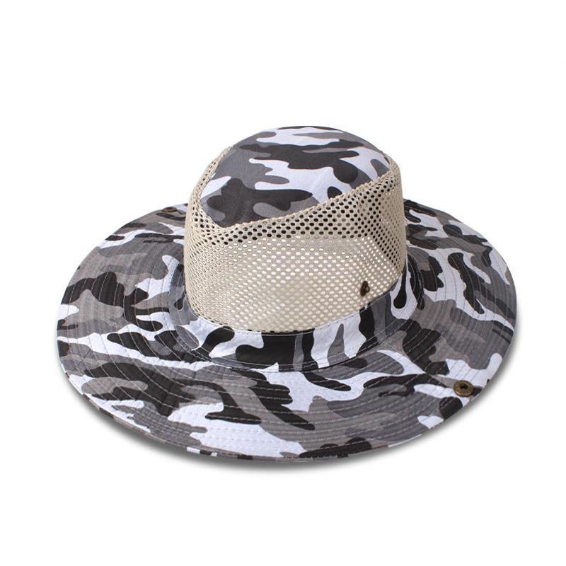Updated Tactical Camouflage Male Bucket Hat Breathable Mesh 9cm Brim Sun Hat Male Foldable Outdoor Jungle Hunt Camping Angling  Practical Use