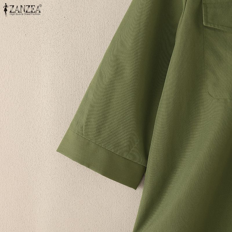 ZANZEA Women Casual Turn Down Collar 3/4 Sleeve Loose Blouse