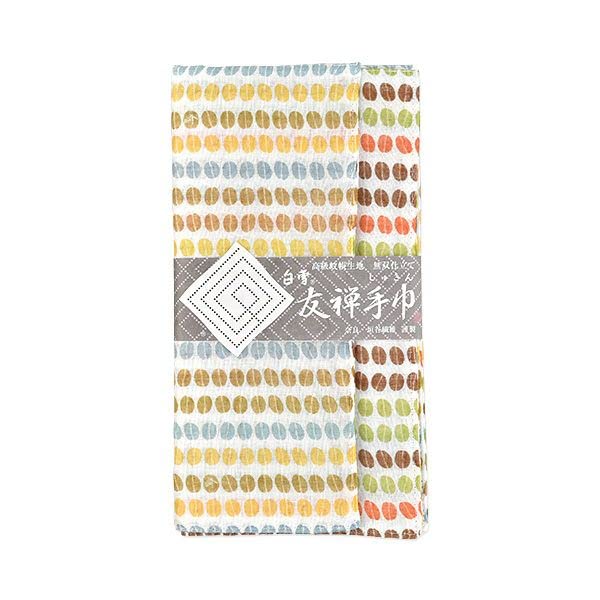 Shirayuki Shirayuki Yuzen Hand Dishcloth, Towel/Large Handkerchief/Tea Towel/Reversible (COFFEE BEANS/Blue & Orange)