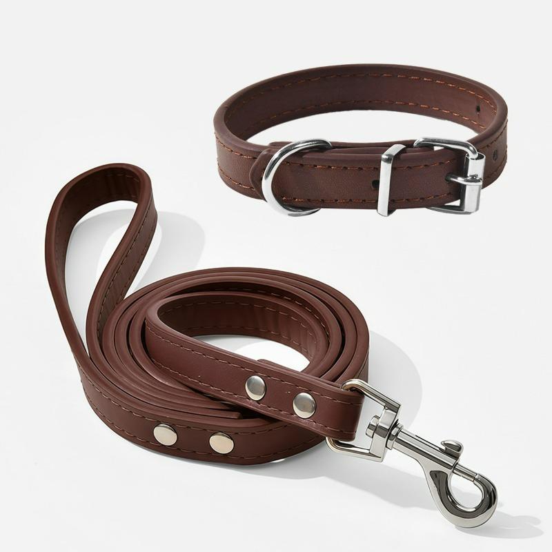 Pet Collar Large Dog Chain Waterproof and Wear-resistant Dog Cat Collar PU Leather Medium and Small Dog Bell Collar