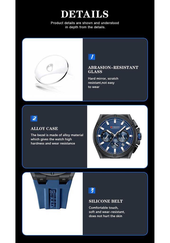 CURREN 8487 Men's Multifunctional Six-Hand Chronograph Sport Watch