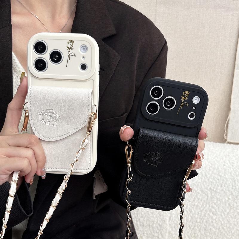 Crossbody Necklace Leather Silicone Phone Case for IPhone 11 12 13 14 15 16 17 Pro Max 16 Plus Wallet Card Holder Slot Cover