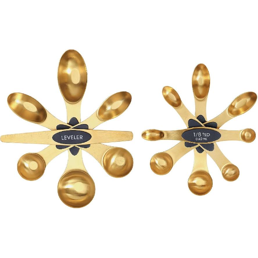 Магнитный набор мерных ложек, Нержавеющая сталь, Двусторонний, Штабелируемый, Двусторонний для измерения сухих и жидких ингредиентов, Помещается в банки для специй, Набор