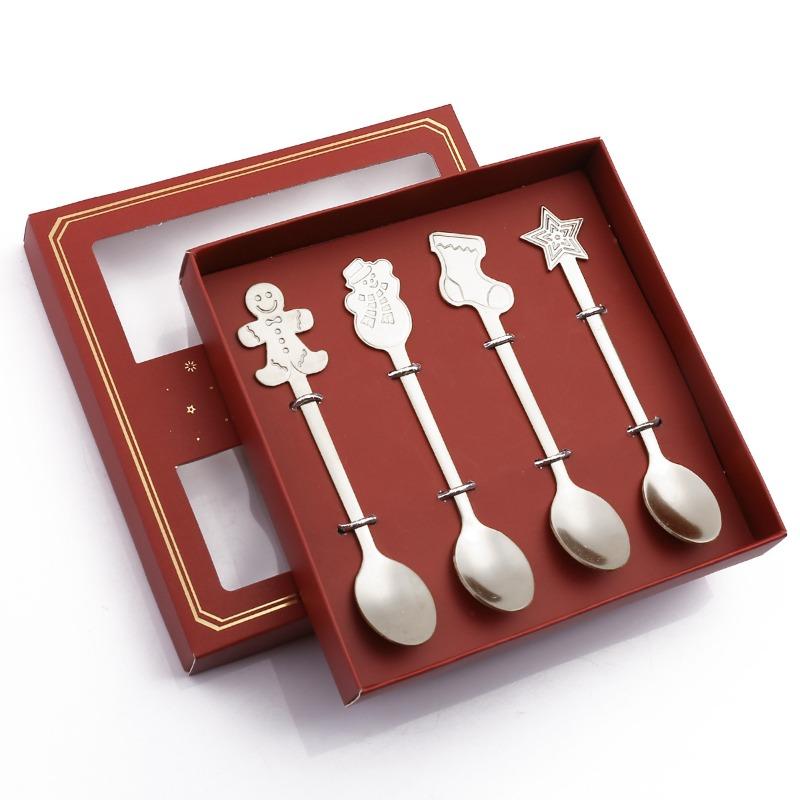 HANYANG Christmas Gift Small Spoon Snowman Spoon Scandinavian Style Cutlery Giveaway Spoon Gift Box Christmas Gift Box Gingerbread Spoon