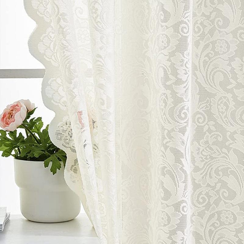 Lace Curtain with Vintaged Flower Embroidery tulle Transparent Panels Curtains for Bedroom Living Room Window Drapes
