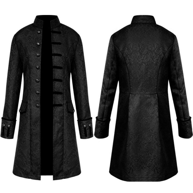 2021 New Foreign Trade European and American Men's Coat, Solid Color Fashion Steampunk Retro Men's Uniform with Stand Collar